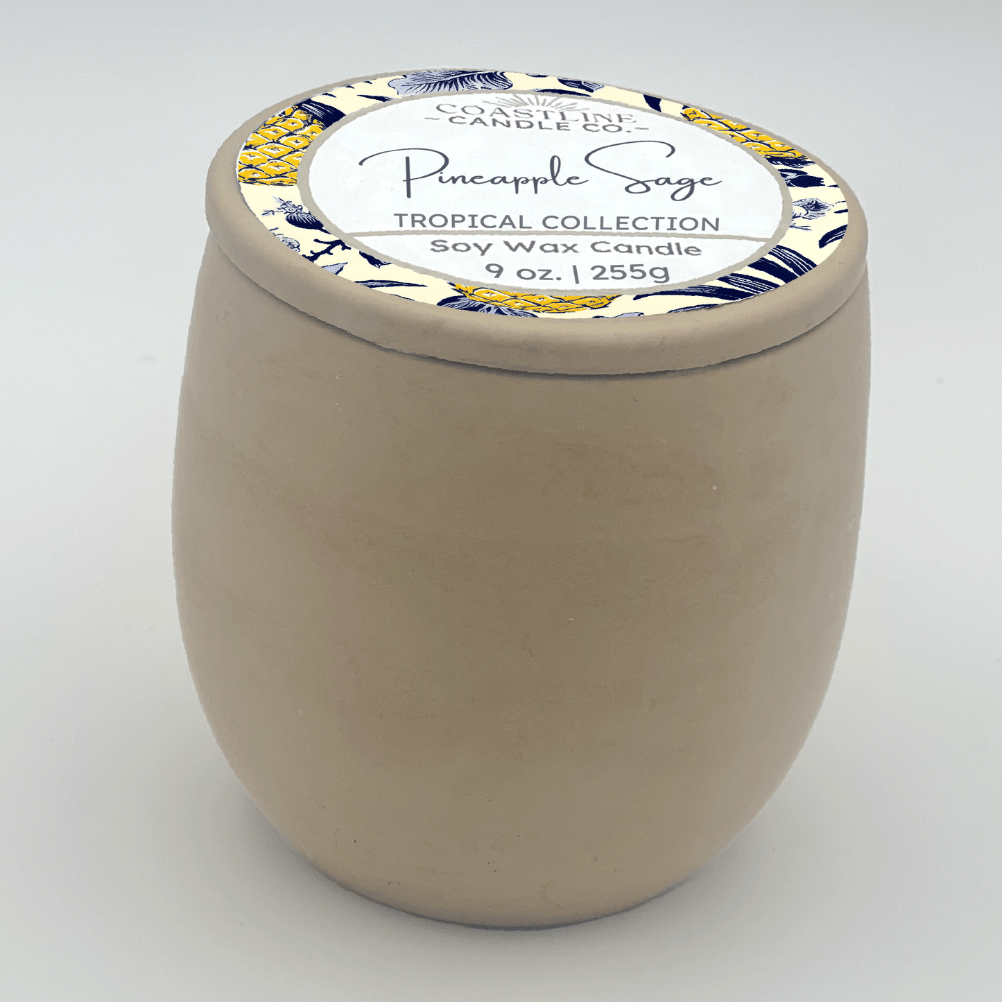 Pineapple Sage Soy Wax Candle - Tropical Collection in 9 oz. Beige Concrete Jar