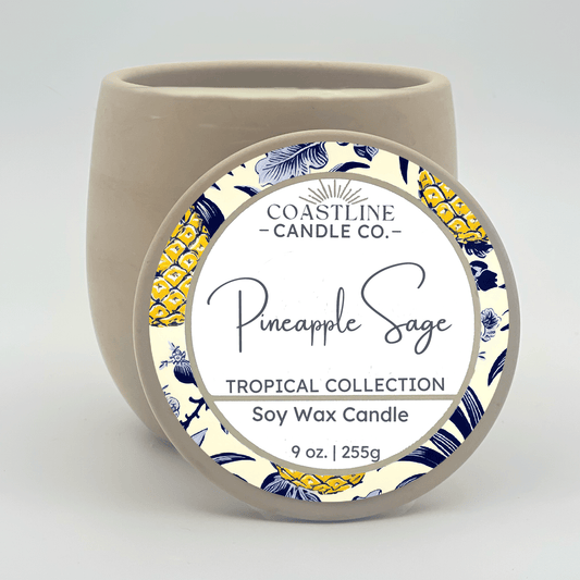 Pineapple Sage Soy Wax Candle - Tropical Collection in 9 oz. Beige Concrete Jar