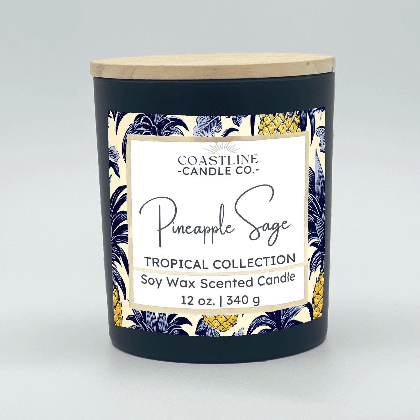 Pineapple Sage Soy Wax Candle - Tropical Collection in 12 oz. Black Jar