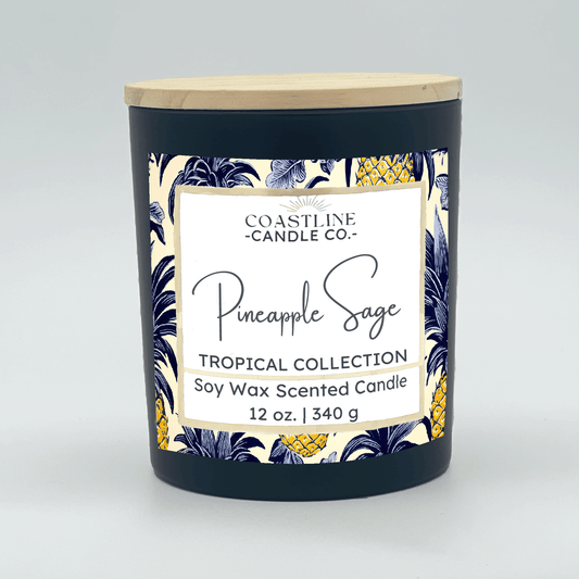 Pineapple Sage Soy Wax Candle - Tropical Collection in 12 oz. Black Jar