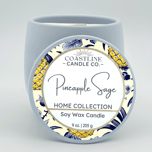 Pineapple Sage Soy Wax Candle - Tropical Collection in 9 oz. Light Blue Concrete Jar