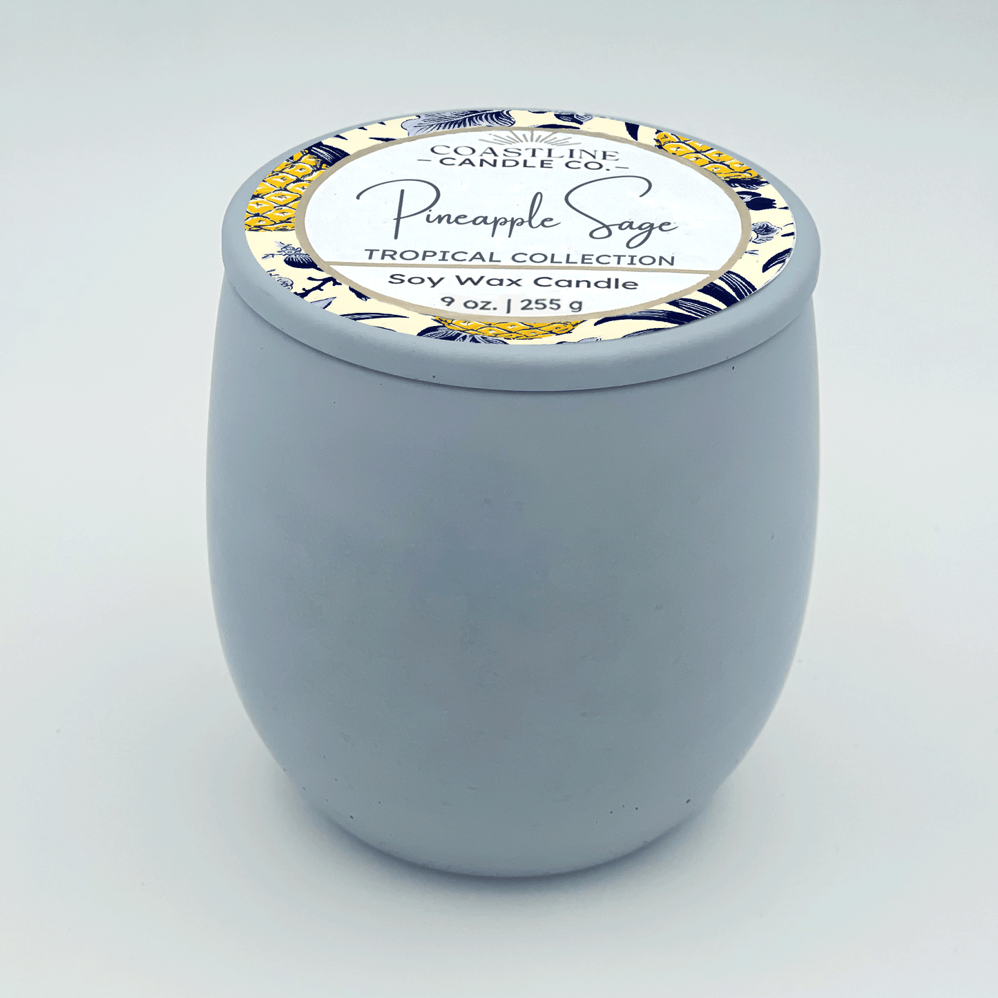 Pineapple Sage Soy Wax Candle - Tropical Collection in 9 oz. Light Blue Concrete Jar