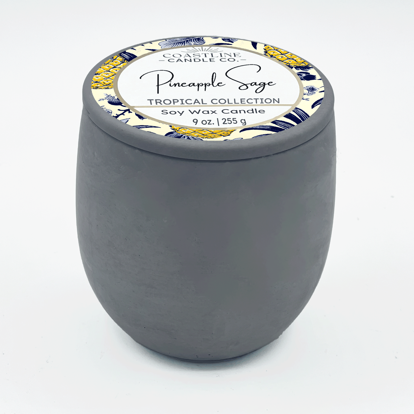 Pineapple Sage Soy Wax Candle - Tropical Collection in 9 oz. Gray Concrete Jar