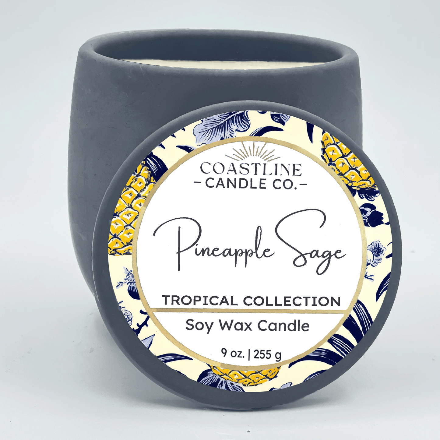 Pineapple Sage Soy Wax Candle - Tropical Collection in 9 oz. Gray Concrete Jar