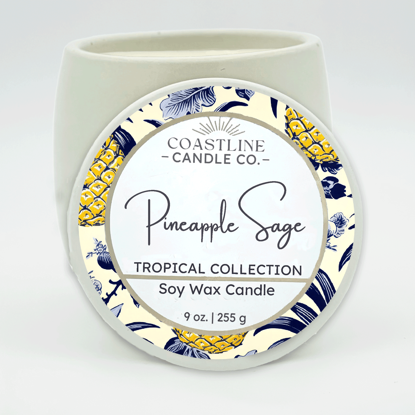 Pineapple Sage Soy Wax Candle - Tropical Collection in 9 oz. White Concrete Jar