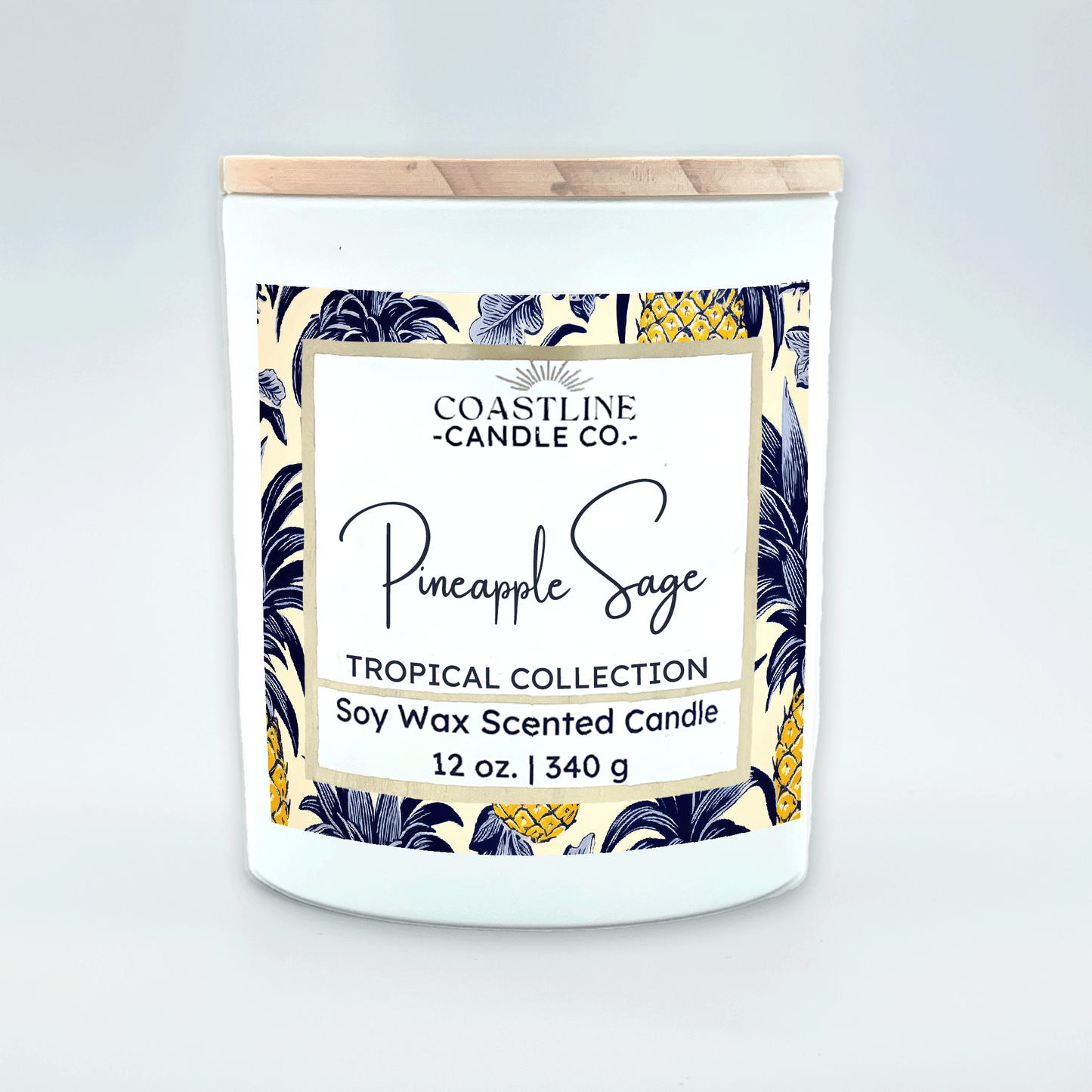 Pineapple Sage Soy Wax Candle - Tropical Collection in 12 oz. White Jar