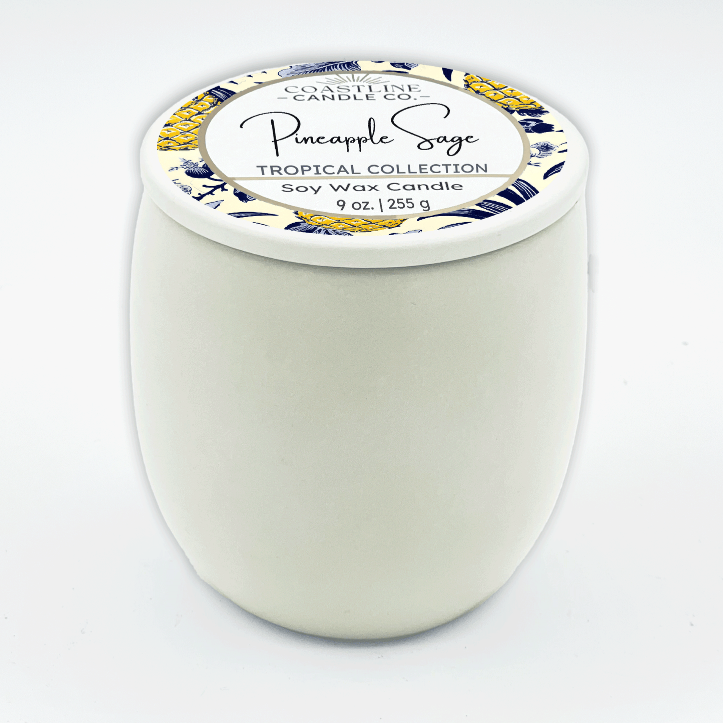 Pineapple Sage Soy Wax Candle - Tropical Collection in 9 oz. White Concrete Jar