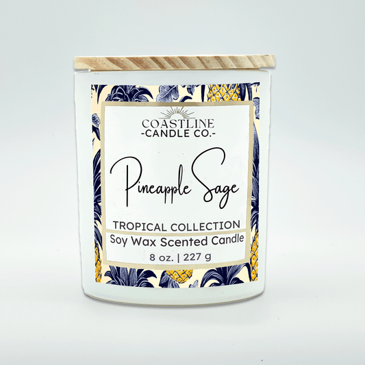 Pineapple Sage Soy Wax Candle - Tropical Collection in 8 oz. White Jar