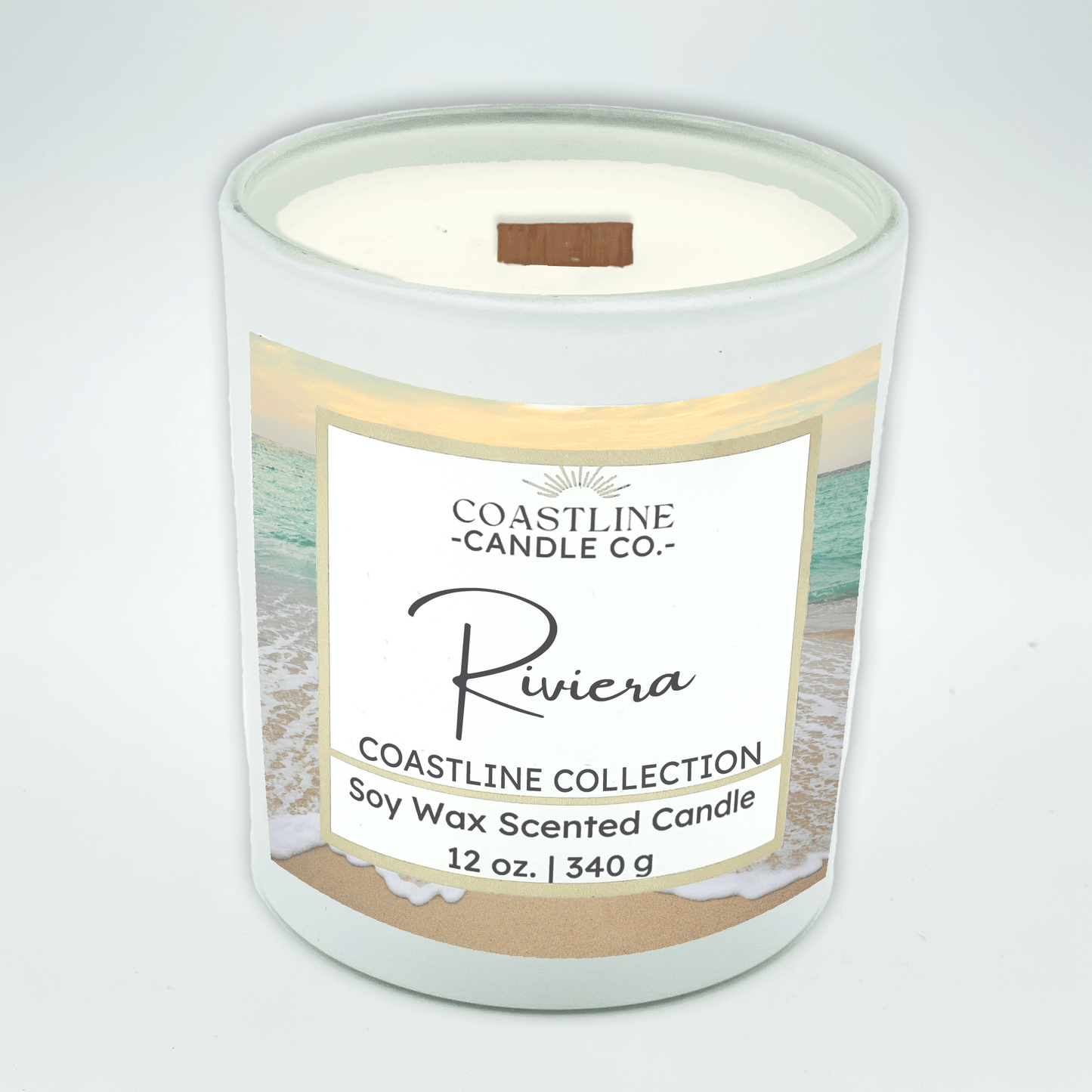 Riviera Soy Wax Candle - Coastline Collection in 12 oz. White Jar with wood wck