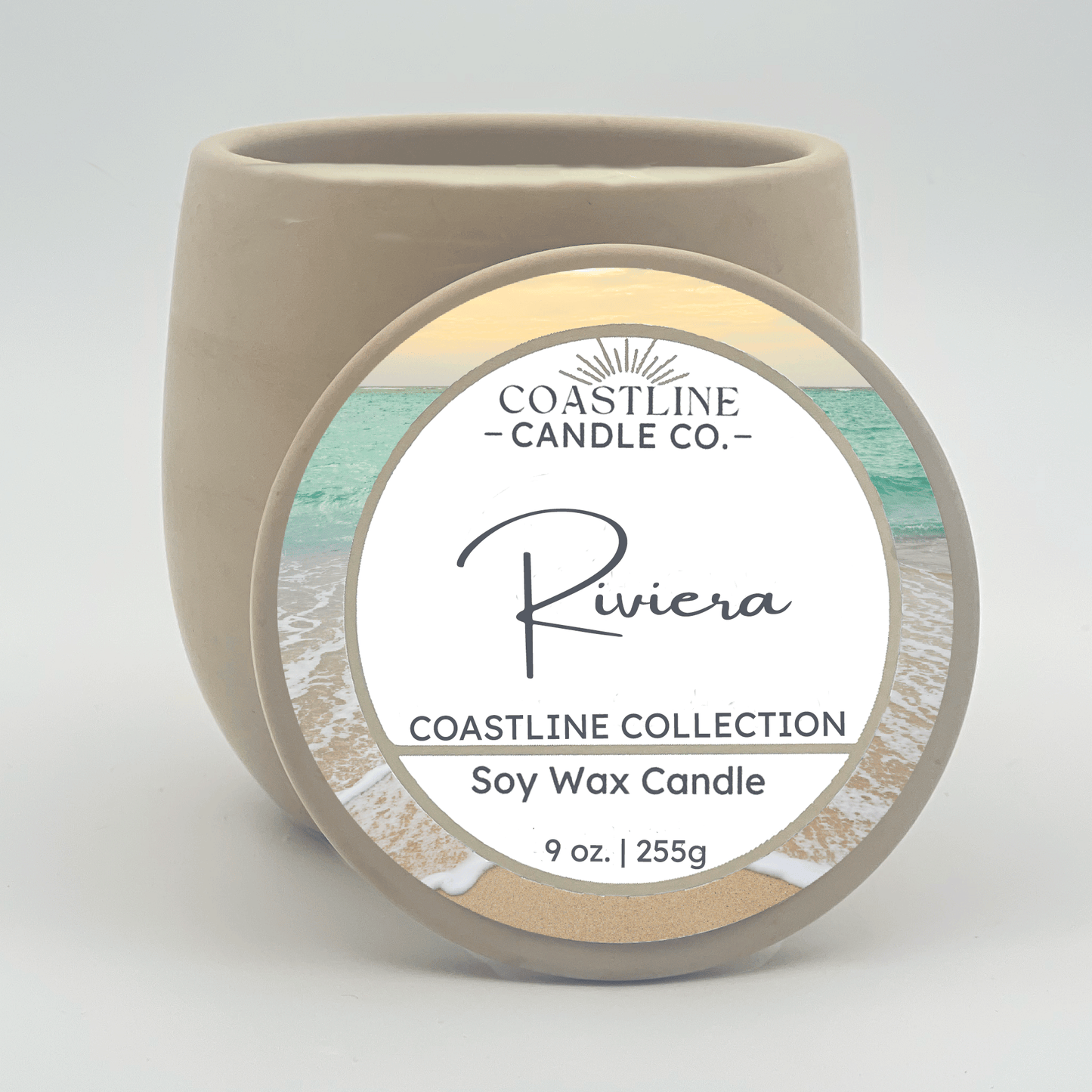 Riviera Soy Wax Candle - Coastline Collection in 9 oz. Beige Concrete Jar