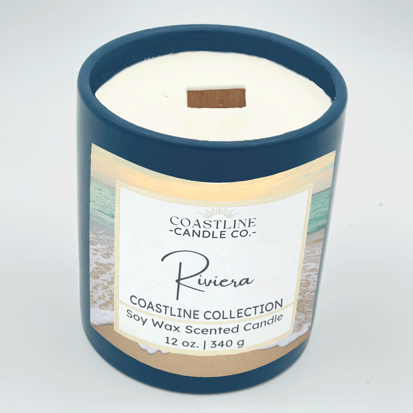 Riviera Soy Wax Candle - Coastline Collection in 12 oz. Denim Blue Jar