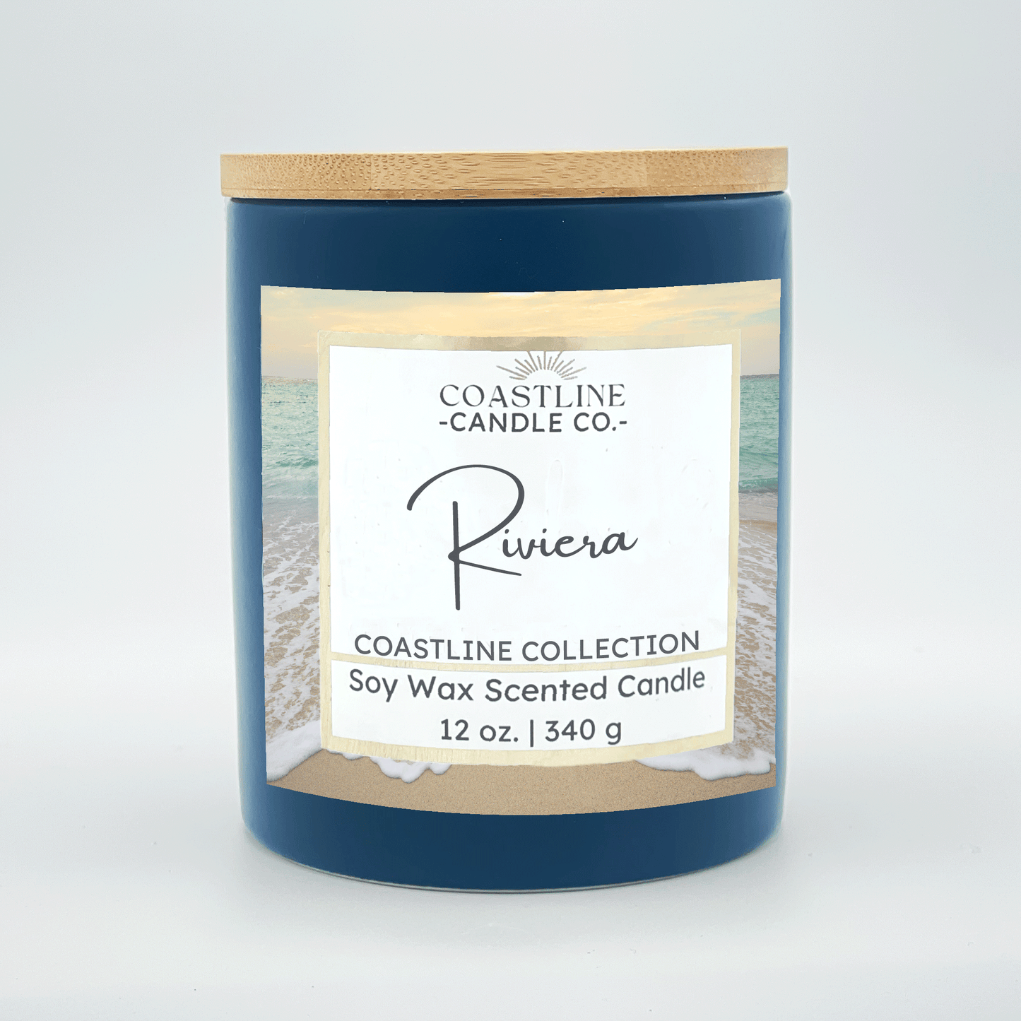 Riviera Soy Wax Candle - Coastline Collection in 12 oz. Denim Blue Jar