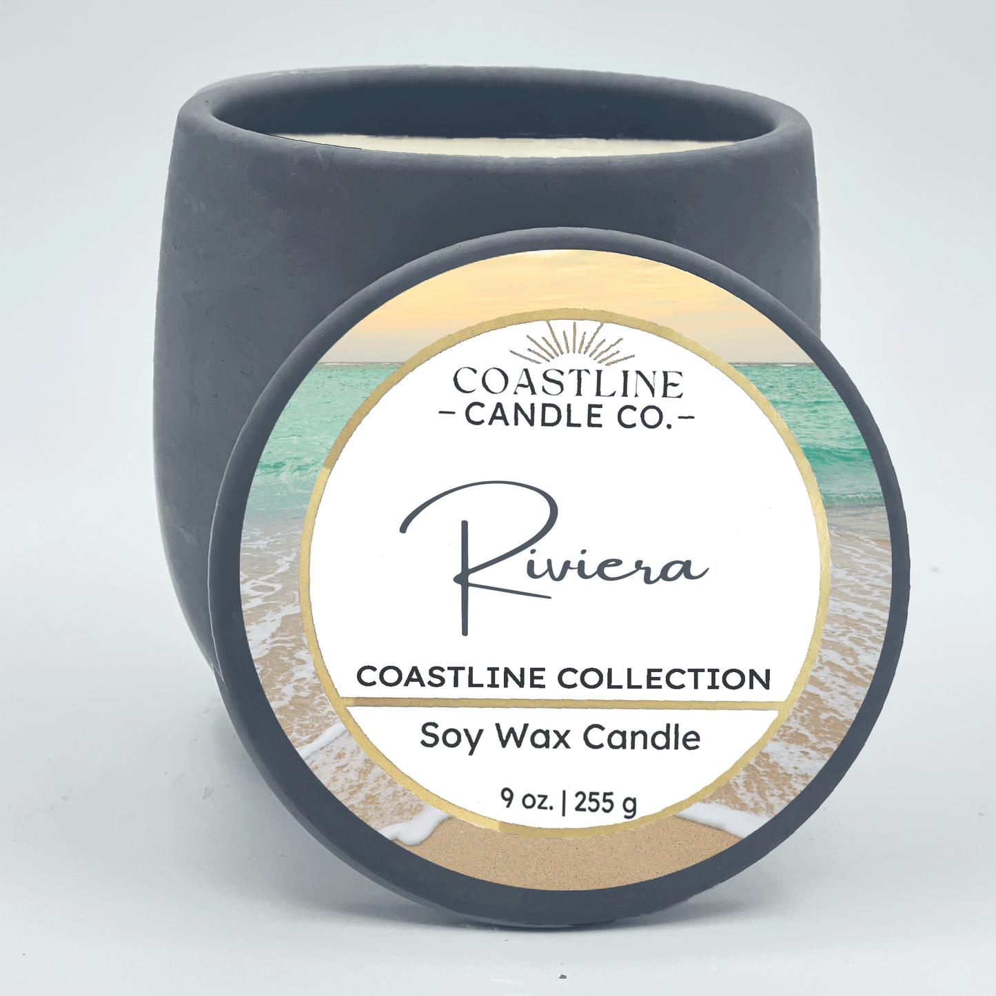 Riviera Soy Wax Candle - Coastline Collection in 9 oz. Gray Concrete Jar