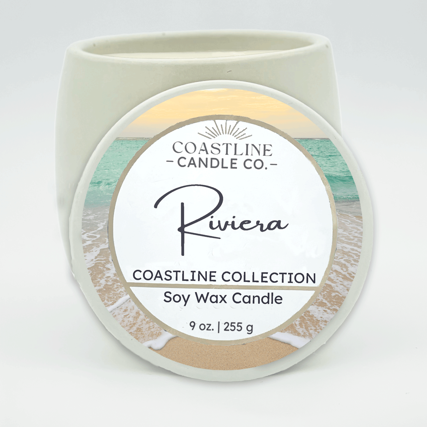 Riviera Soy Wax Candle - Coastline Collection in 9 oz. White Concrete Jar