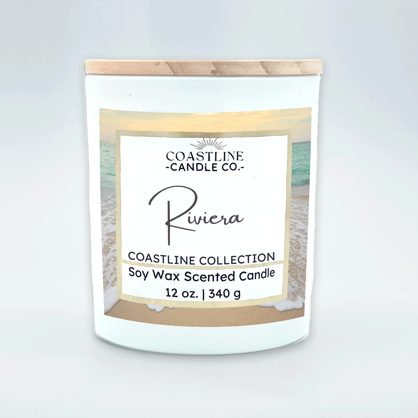 Riviera Soy Wax Candle - Coastline Collection in 12 oz. White Jar with wood wck