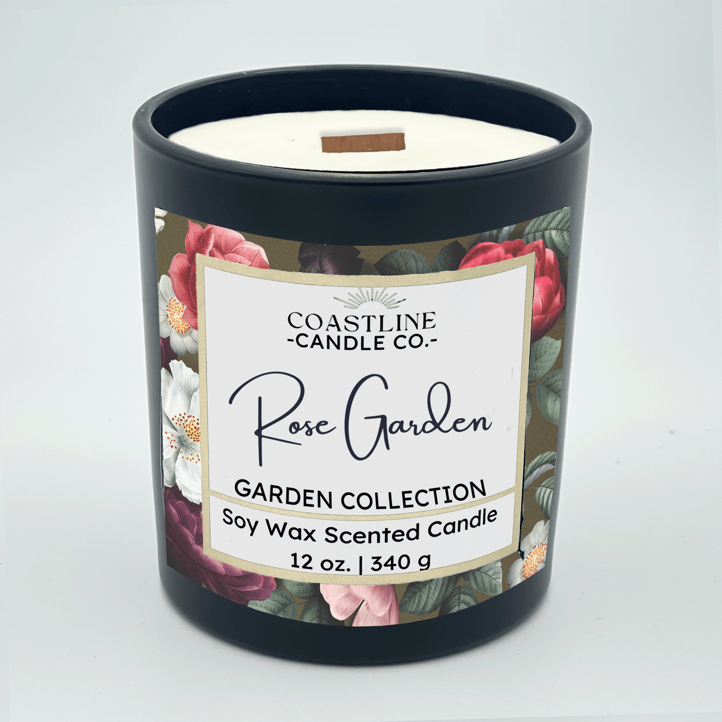 Rose Garden Soy Wax Candle - Garden Collection in 12 oz. Black Jar