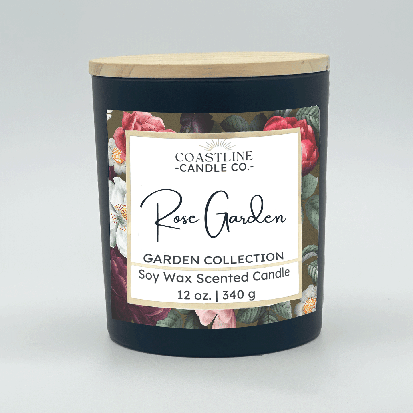 Rose Garden Soy Wax Candle - Garden Collection in 12 oz. Black Jar