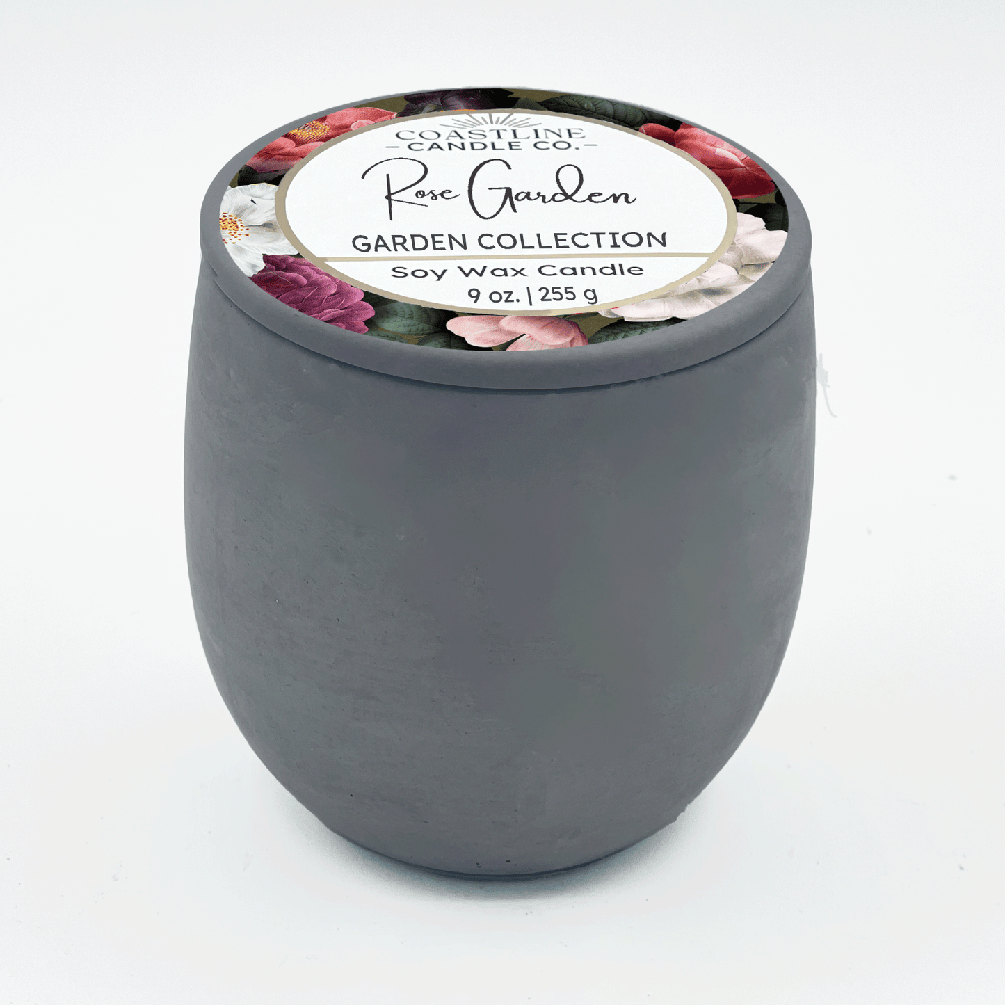 Rose Garden Soy Wax Candle - Garden Collection in 9 oz. Gray Concrete Jar