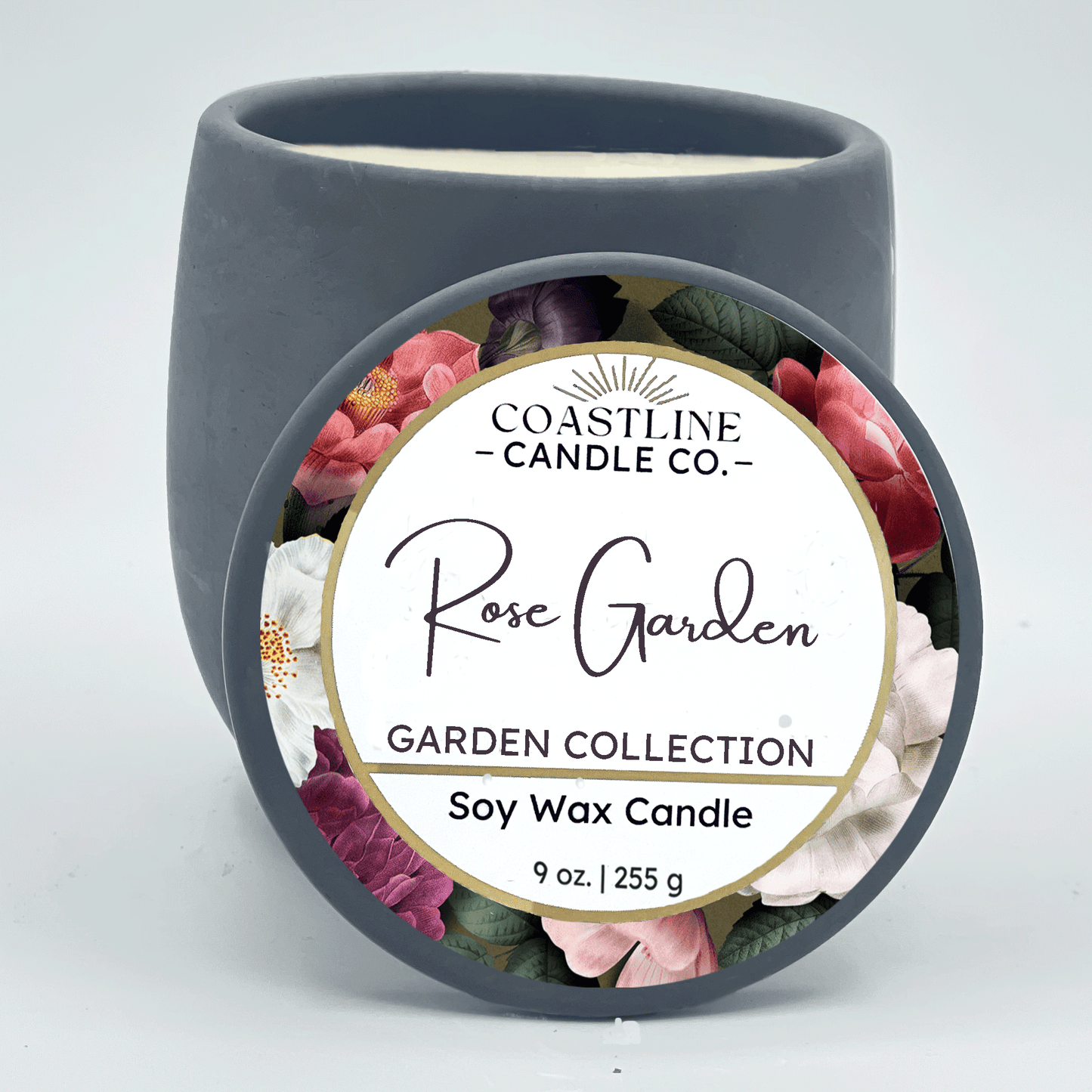 Rose Garden Soy Wax Candle - Garden Collection in 9 oz. Gray Concrete Jar