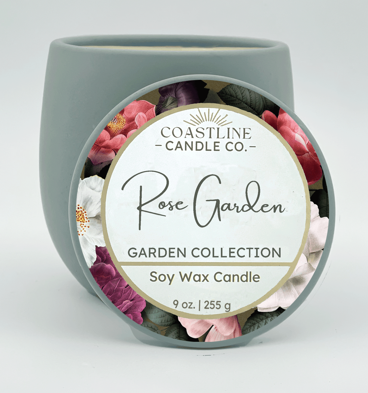 Rose Garden Soy Wax Candle - Garden Collection in 9 oz. Green Concrete Jar