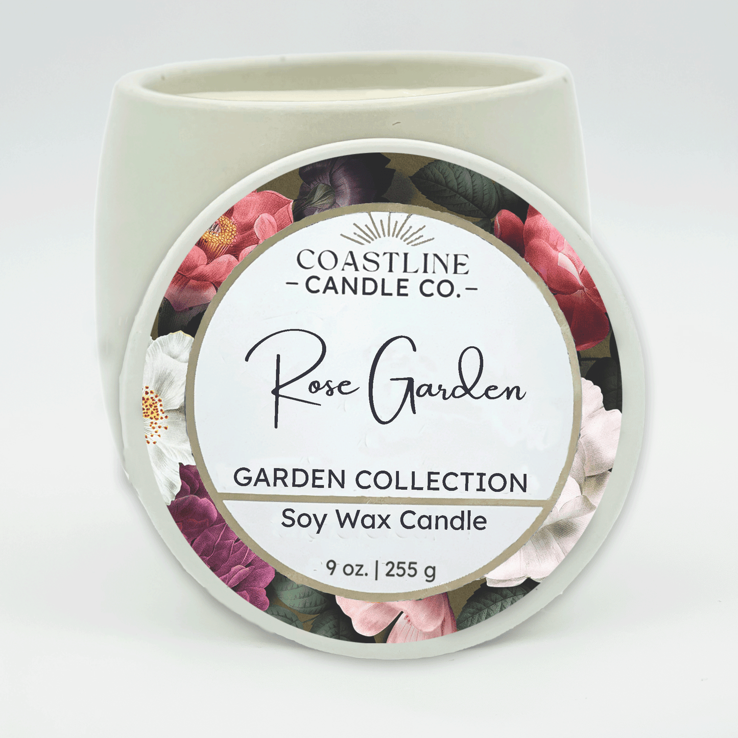 Rose Garden Soy Wax Candle - Garden Collection in 9 oz. White Concrete Jar