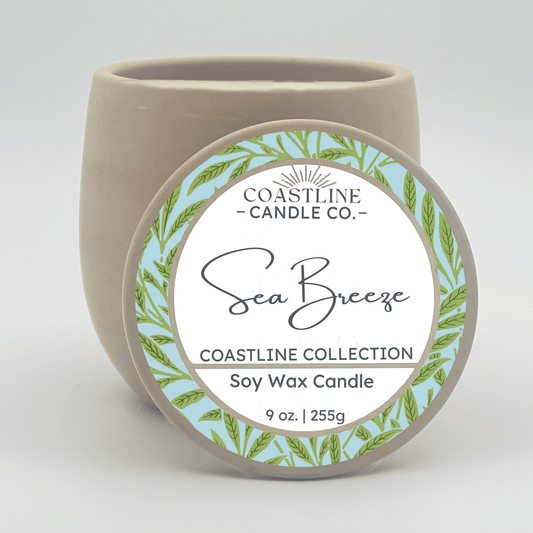 Sea Breeze Soy Wax Candle - Coastline Collection in 9 oz.Beige Concrete Jar