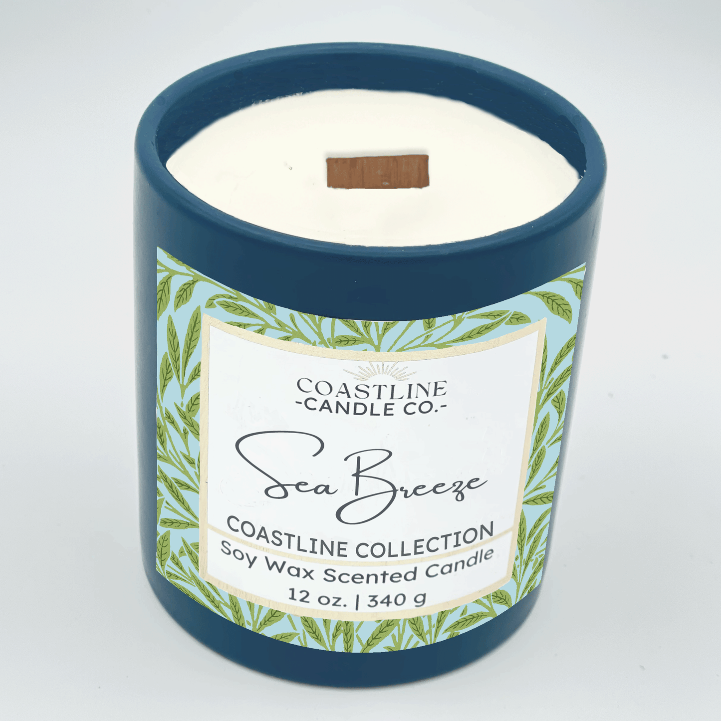 Sea Breeze Soy Wax Candle - Coastline Collection in 12 oz. Denim Blue Jar