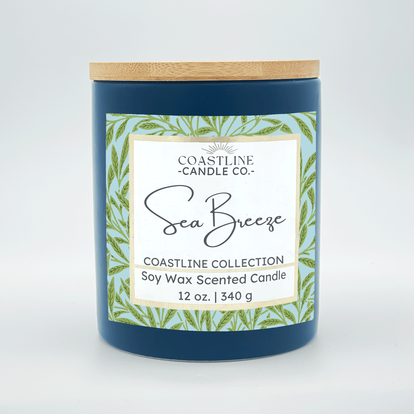 Sea Breeze Soy Wax Candle - Coastline Collection in 12 oz. Denim Blue Jar