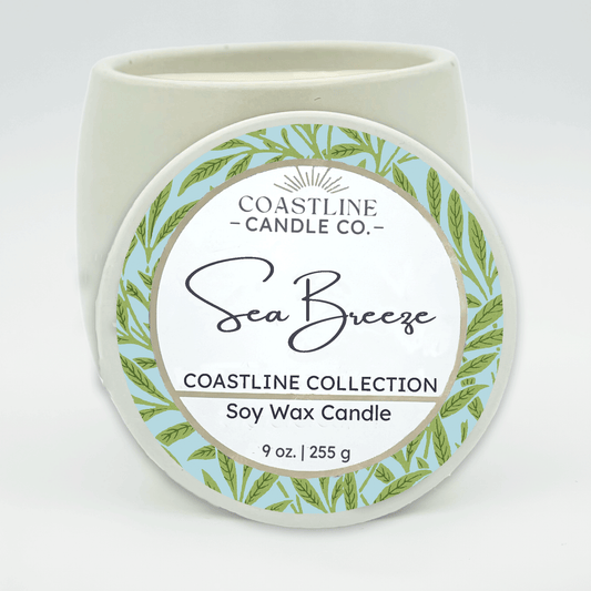 Sea Breeze Soy Wax Candle - Coastline Collection in 9 oz. White Concrete Jar