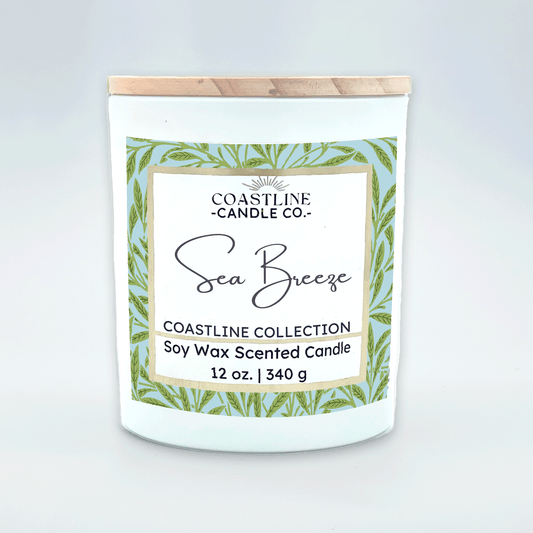 Sea Breeze Soy Wax Candle - Coastline Collection in 12 oz. White Jar