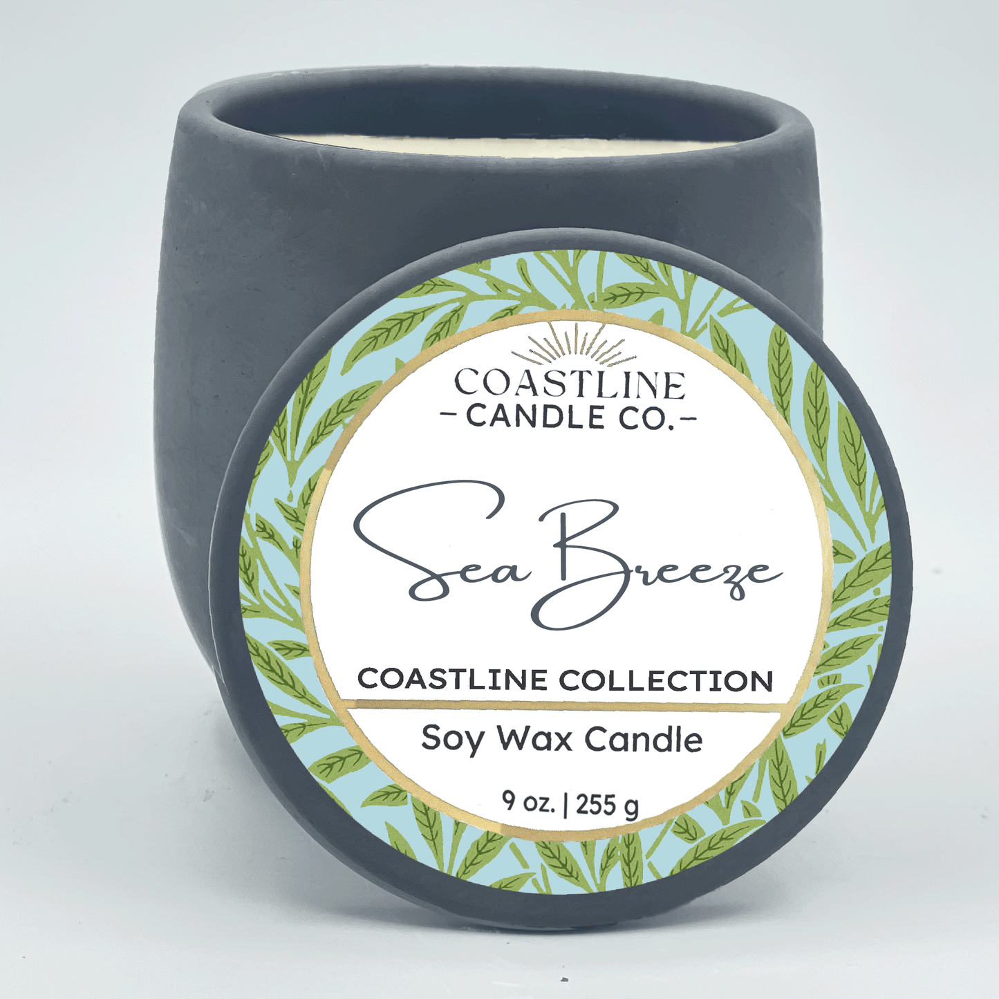 Sea Breeze Soy Wax Candle - Coastline Collection in 9 oz. Gray Concrete Jar