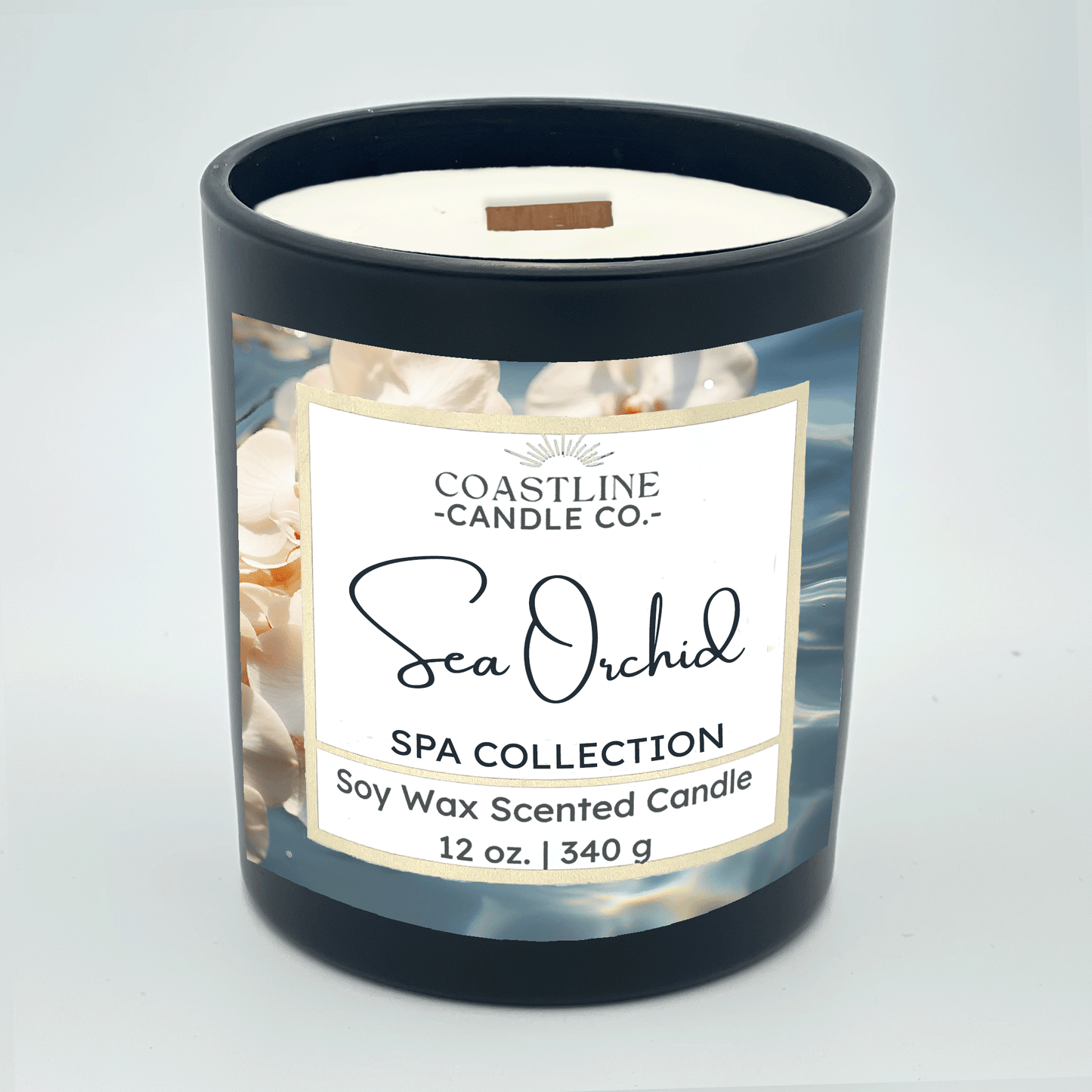 Sea Orchid Soy Wax Candle - Spa Collection in 12 oz. Black Jar