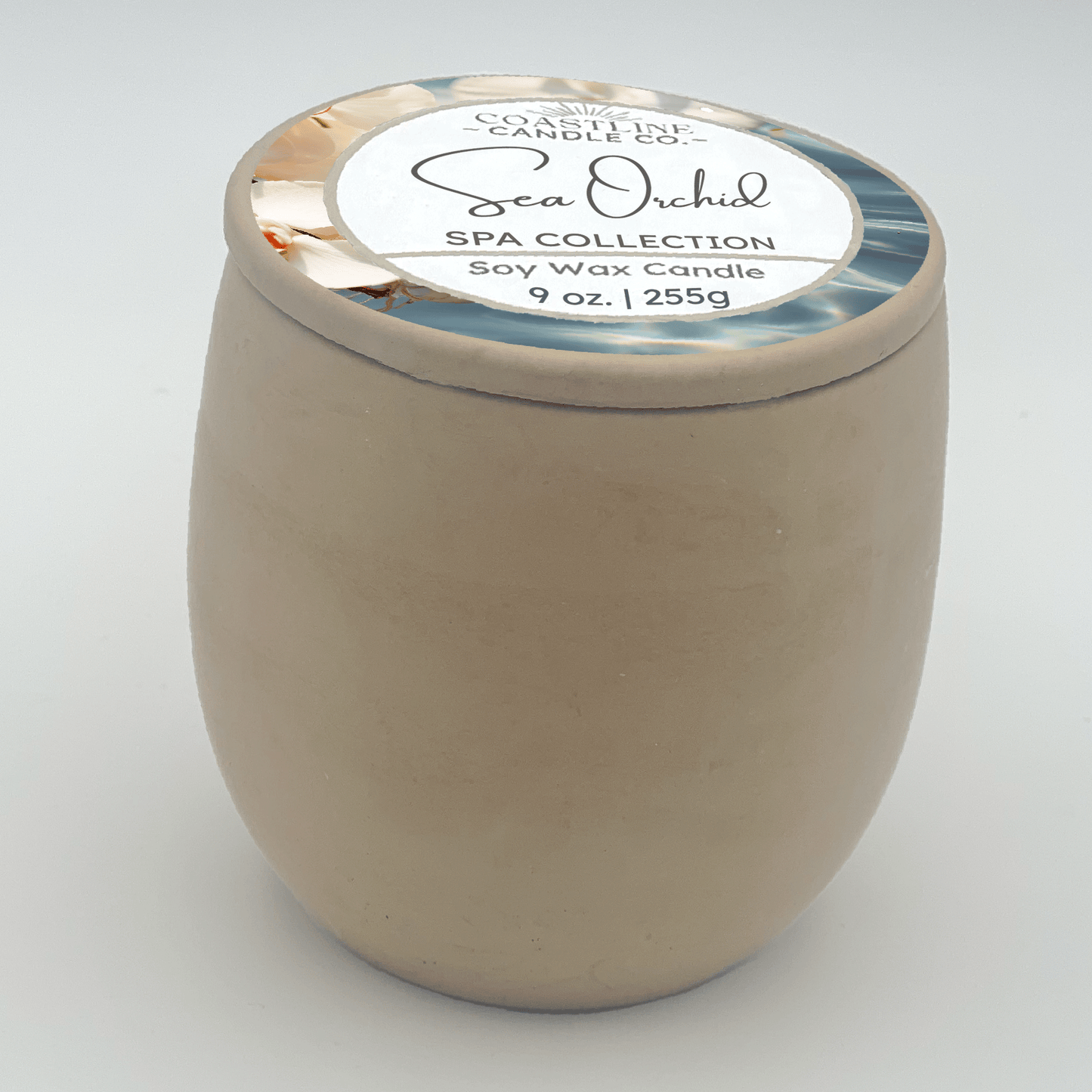 Sea Orchid Soy Wax Candle - Spa Collection in 9 oz. Beige Concrete Jar