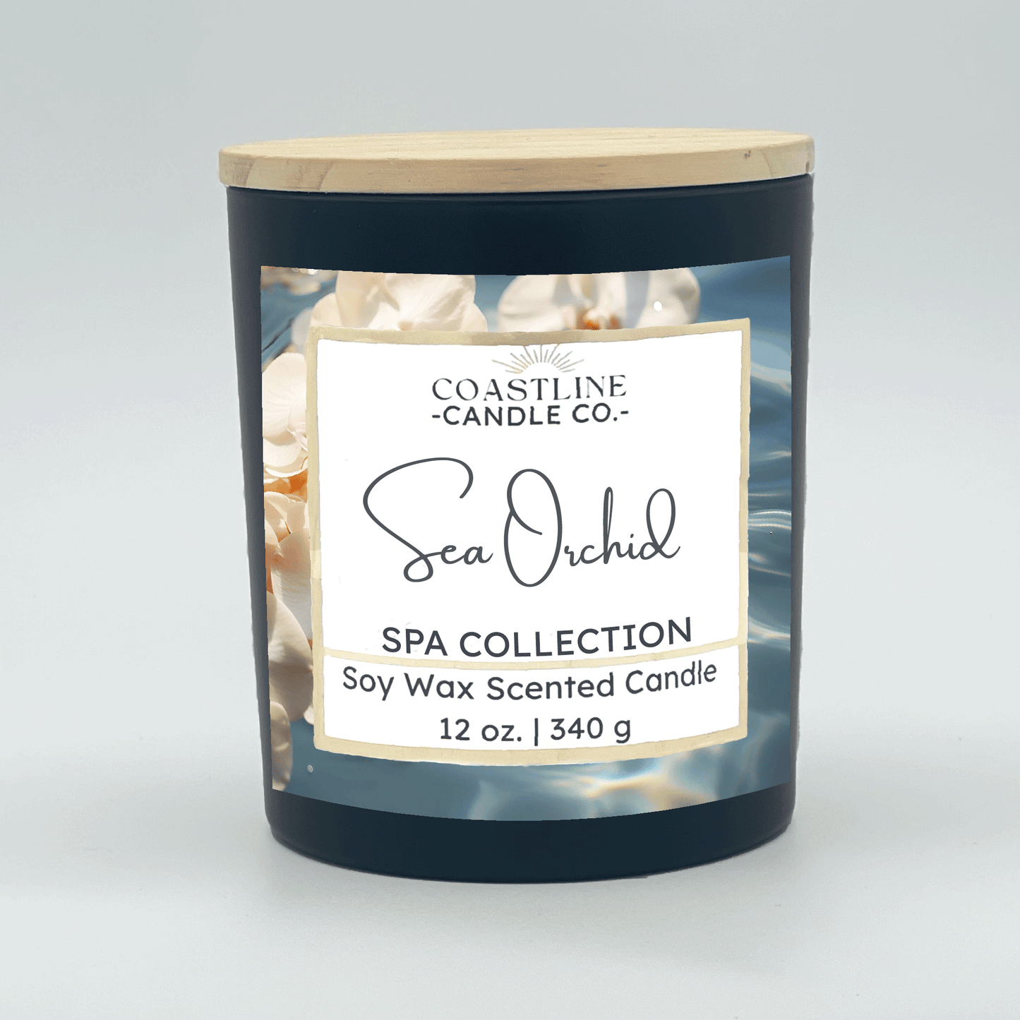 Sea Orchid Soy Wax Candle - Spa Collection in 12 oz. Black Jar