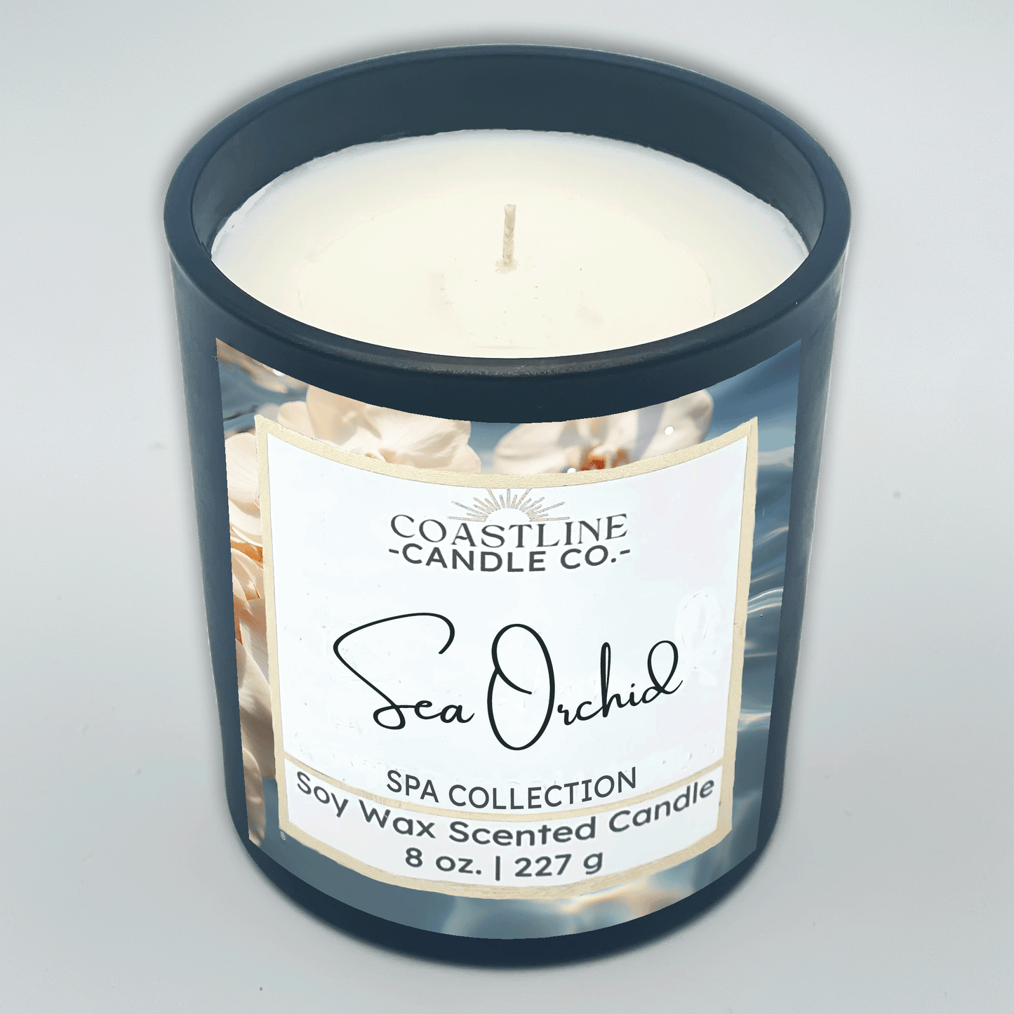 Sea Orchid Soy Wax Candle - Spa Collection in 8 oz. Black Jar