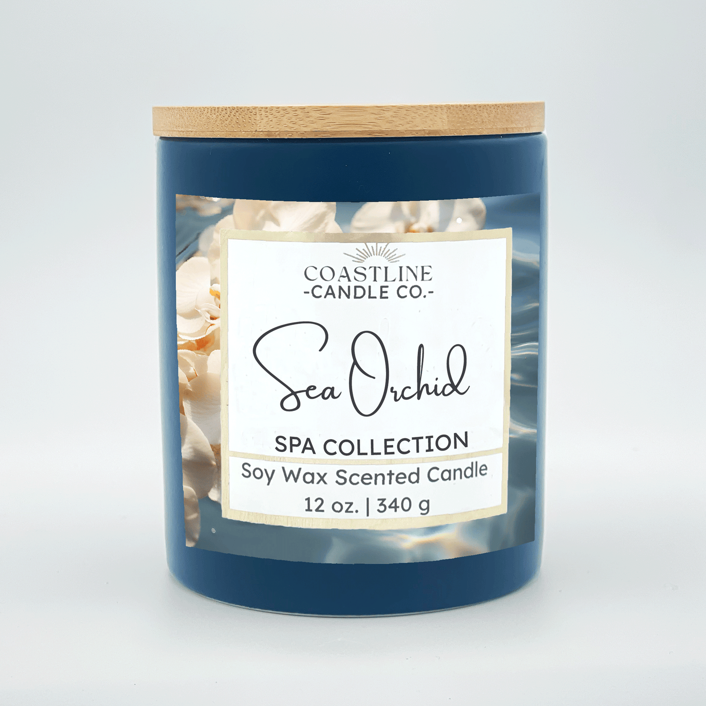 Sea Orchid Soy Wax Candle - Spa Collection in 12 oz. Denim Blue Jar