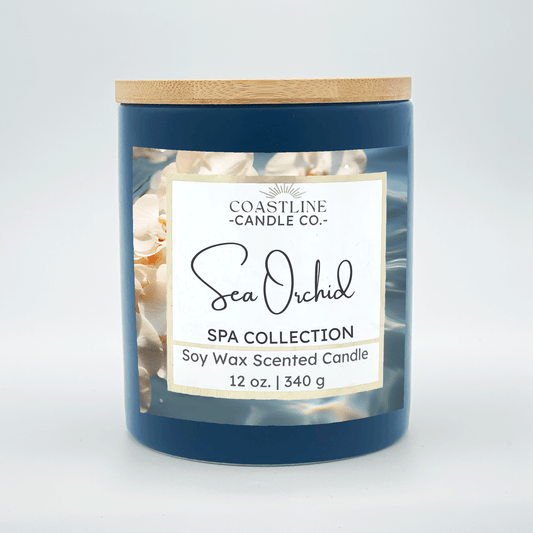 Sea Orchid Soy Wax Candle - Spa Collection in 12 oz. Denim Blue Jar