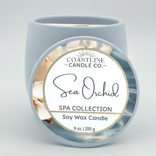 Sea Orchid Soy Wax Candle - Spa Collection in 9 oz. Light Blue Concrete Jar