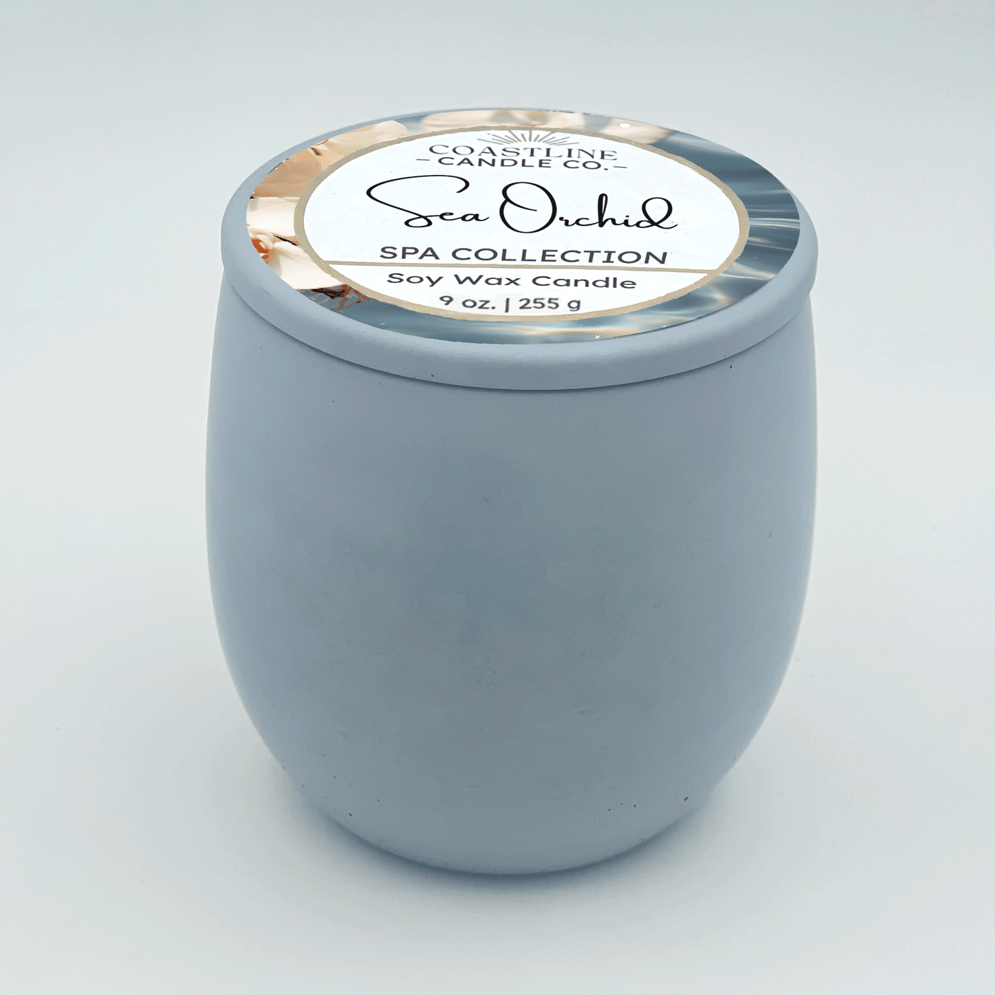 Sea Orchid Soy Wax Candle - Spa Collection in 9 oz. Light Blue Concrete Jar