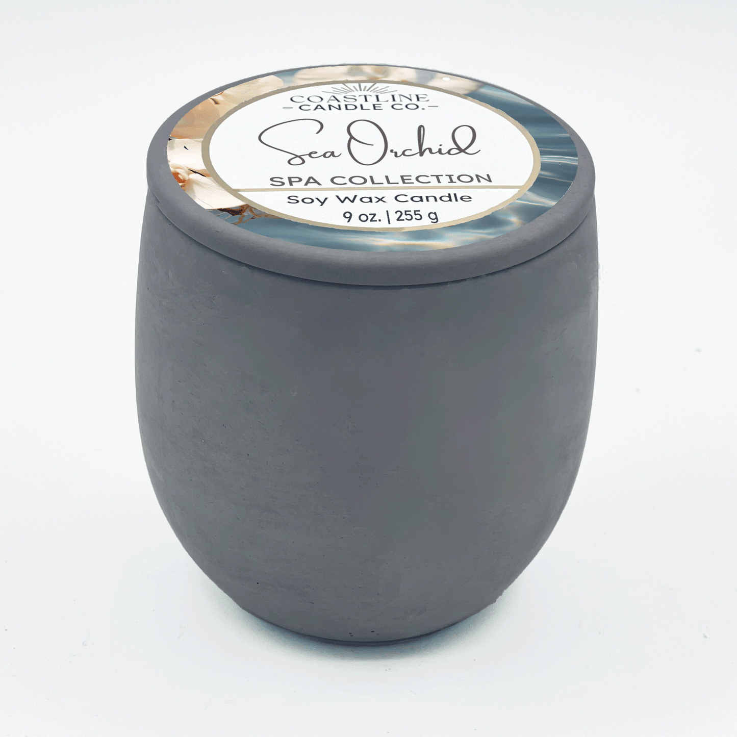 Sea Orchid Soy Wax Candle - Spa Collection in 9 oz. Gray Concrete Jar