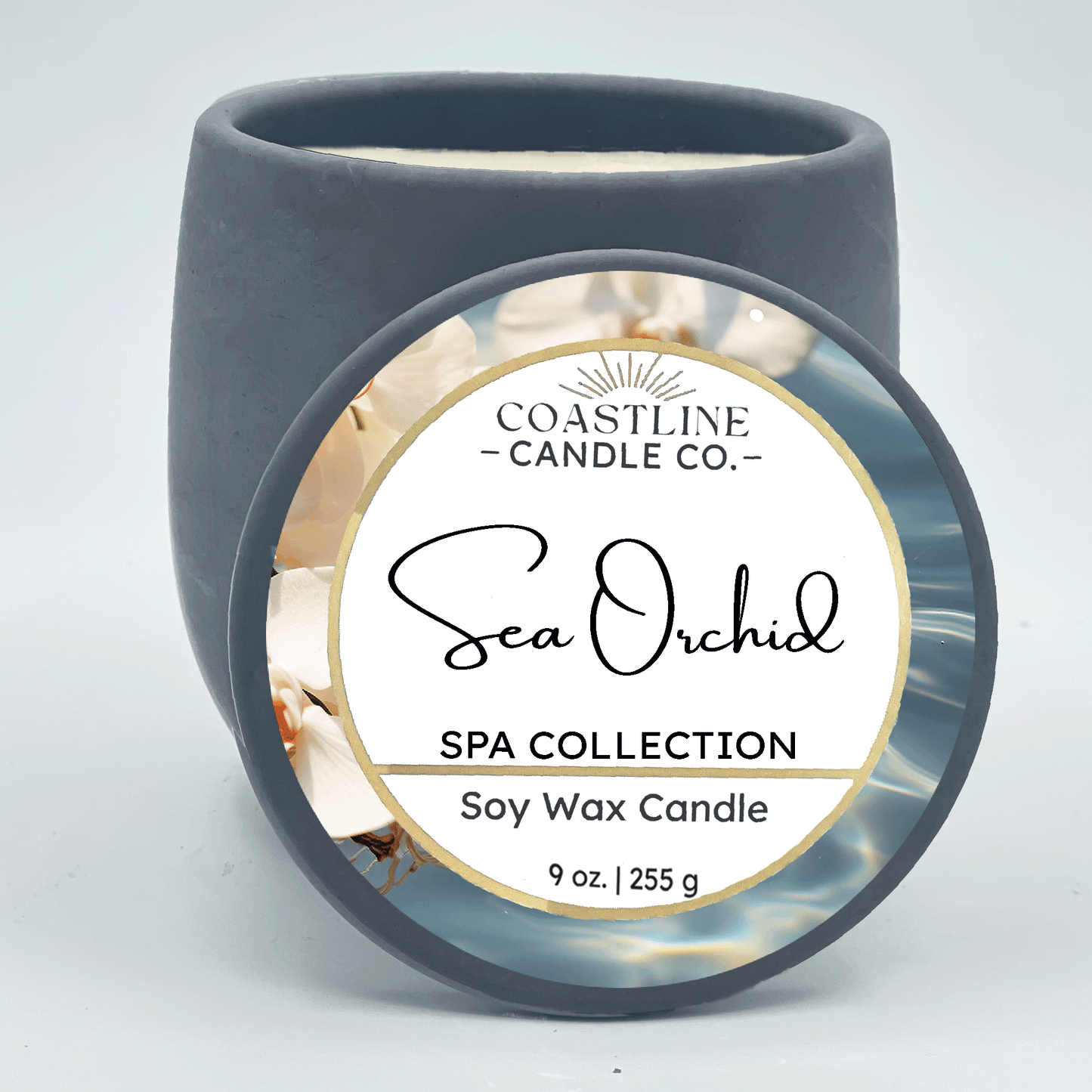 Sea Orchid Soy Wax Candle - Spa Collection in 9 oz. Gray Concrete Jar