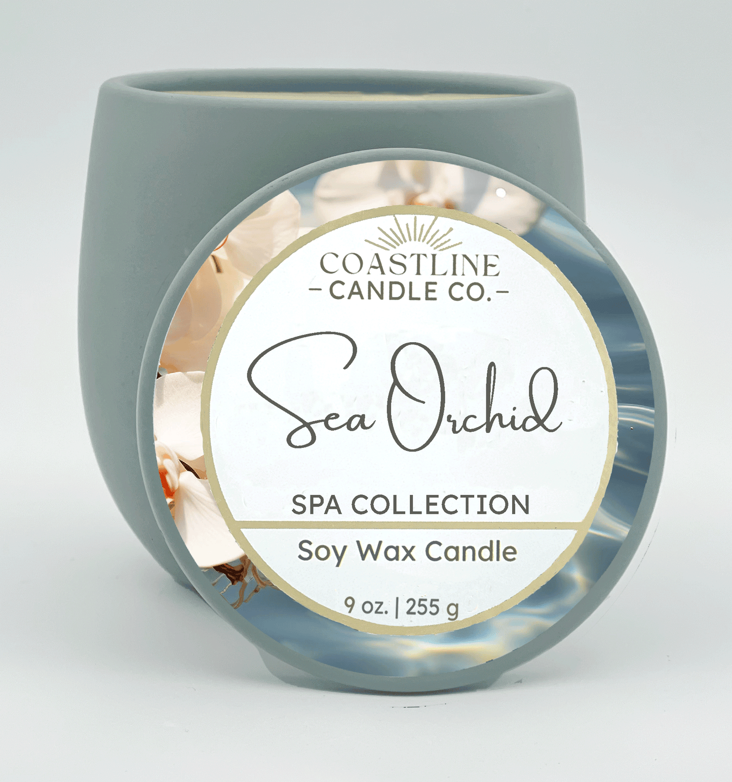 Sea Orchid Soy Wax Candle - Spa Collection in 9 oz. Green Concrete Jar