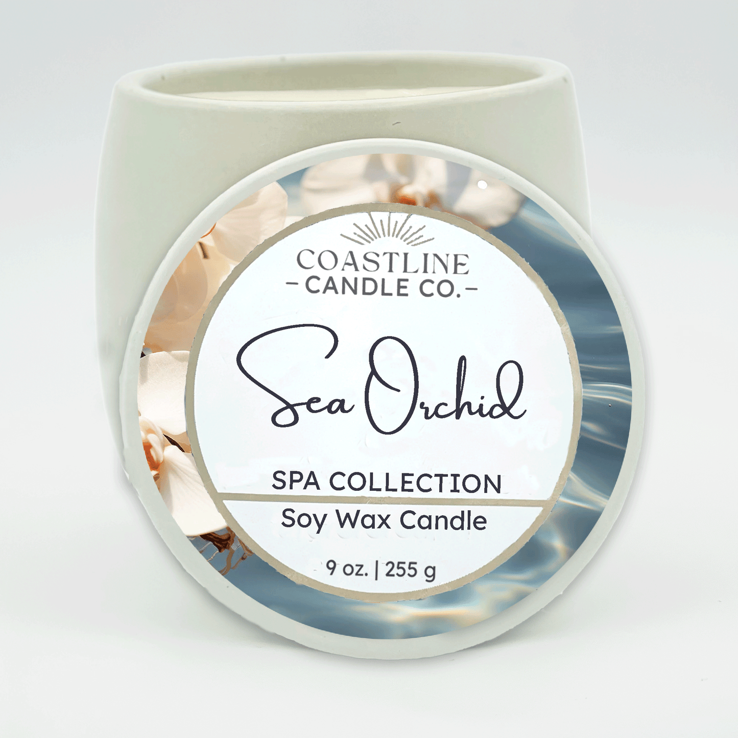 Sea Orchid Soy Wax Candle - Spa Collection in 9 oz. White Concrete Jar