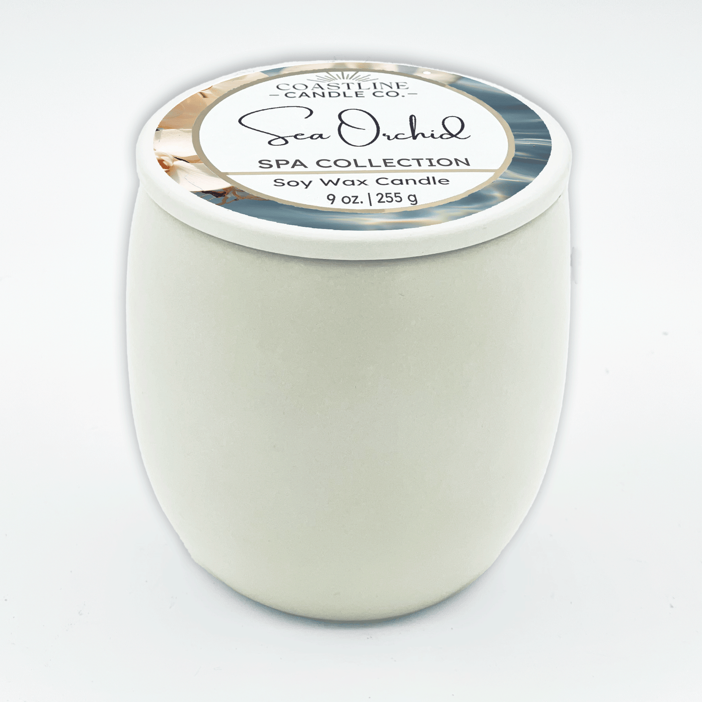 Sea Orchid Soy Wax Candle - Spa Collection in 9 oz. White Concrete Jar