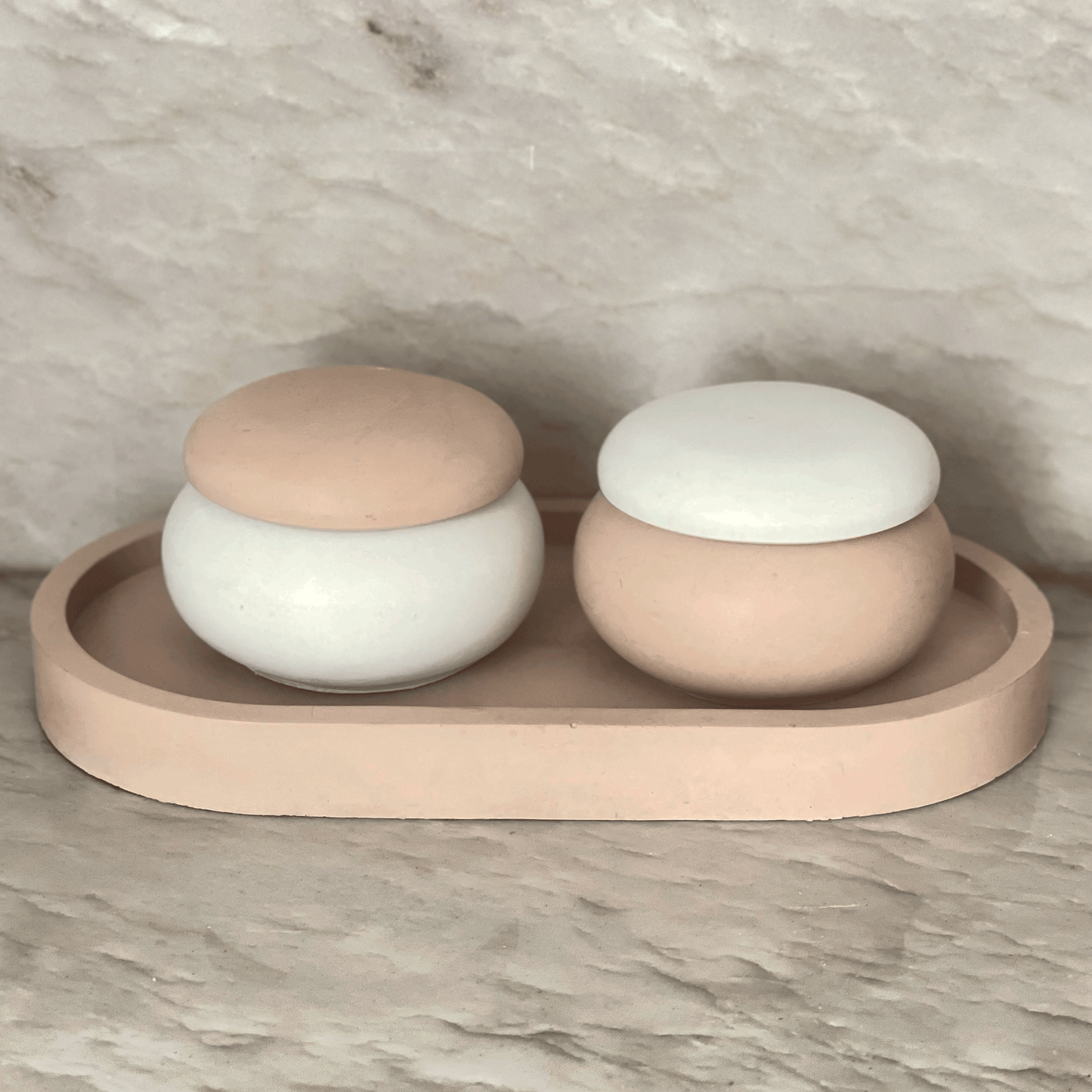 Small Oval Beige Concrete Tray for Candles, Keys, Jewelry, Room Spray, Decorative and more!