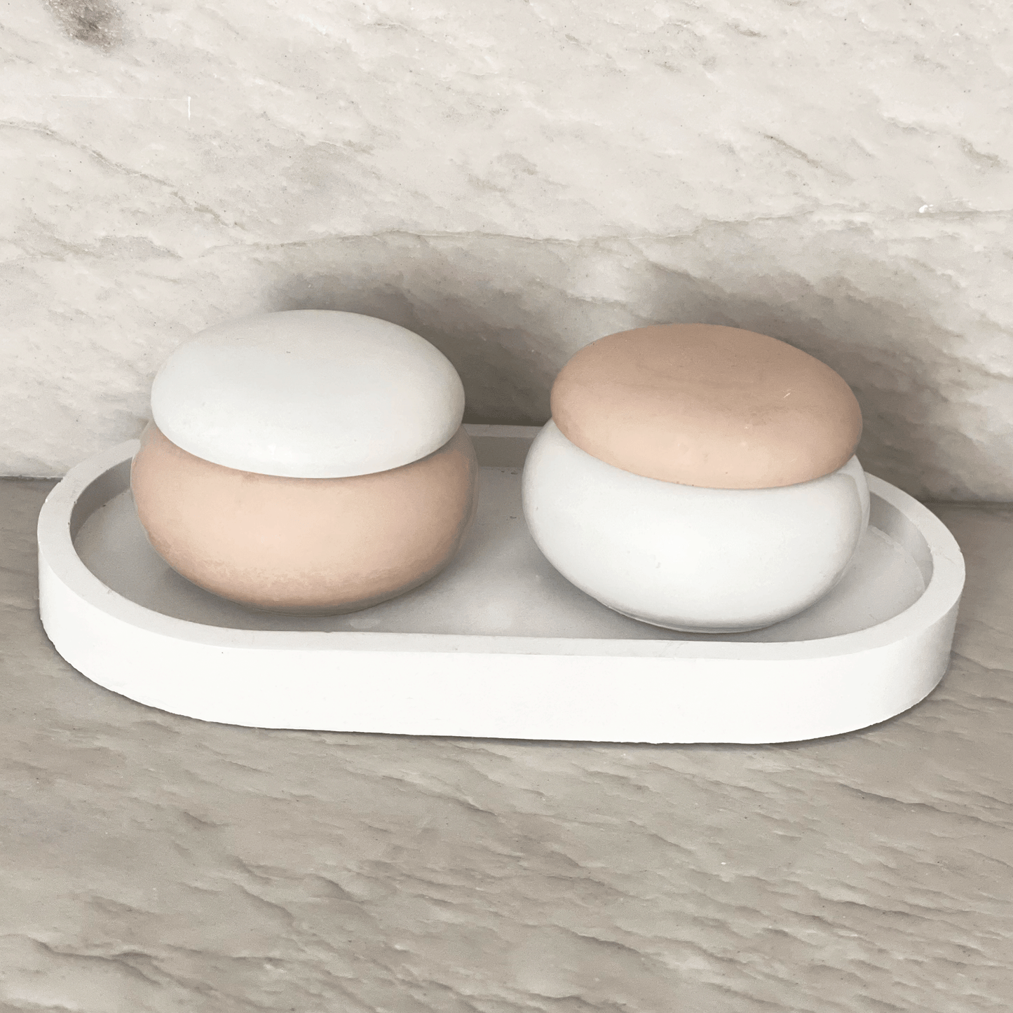 Small White Oval Concrete Tray for Candles, Keys, Jewelry, Room Spray, Decorative and more!