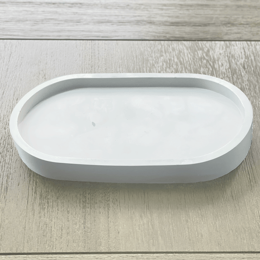 Small White Oval Concrete Tray for Candles, Keys, Jewelry, Room Spray, Decorative and more!