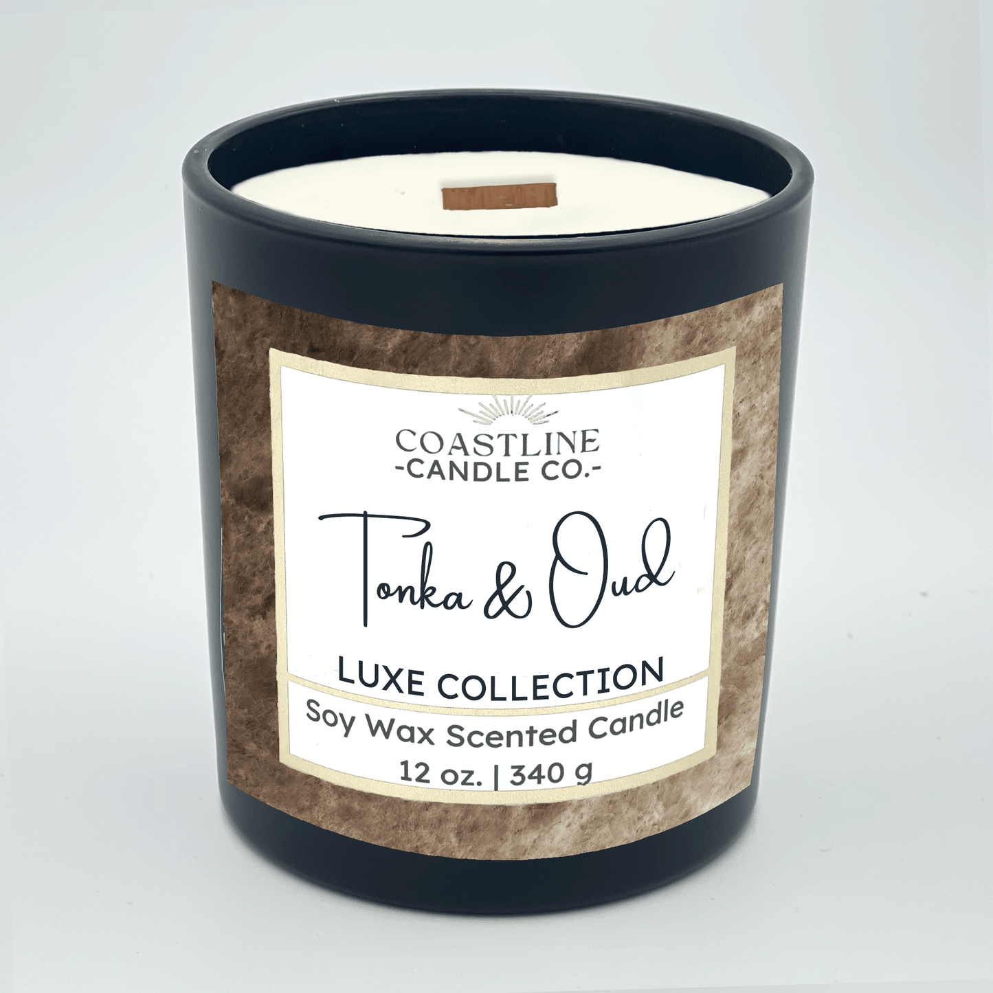 Tonka & Oud Soy Wax Candle - Luxe Collection in 12 oz. Black Jar