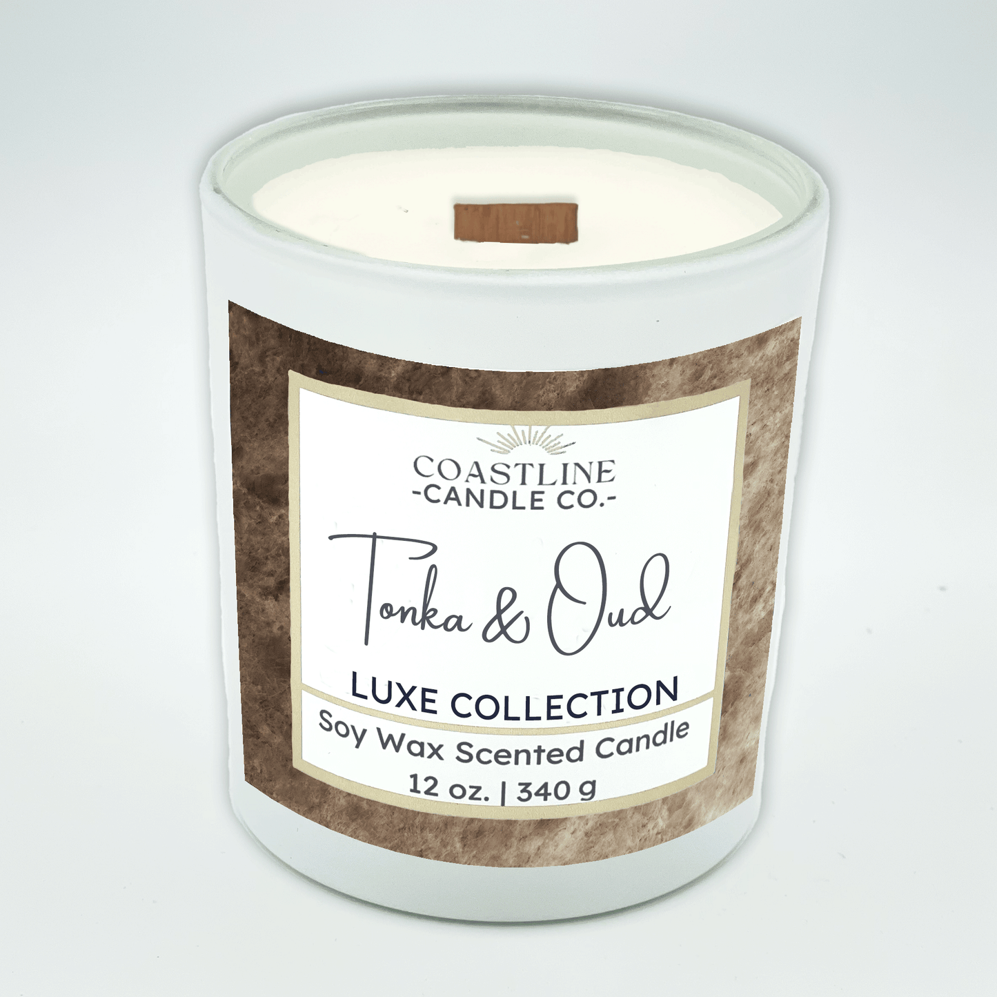 Tonka & Oud Soy Wax Candle - Luxe Collection in 12 oz. White Jar