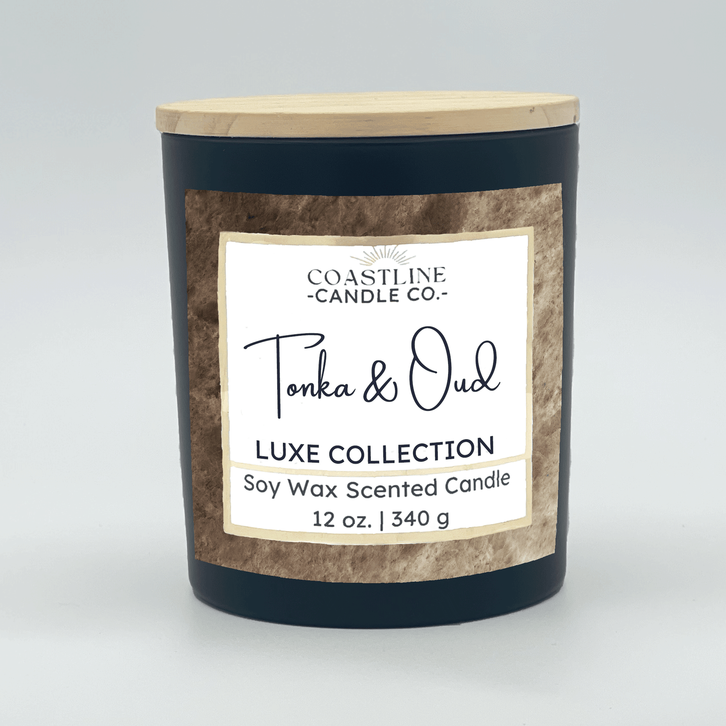 Tonka & Oud Soy Wax Candle - Luxe Collection in 12 oz. Black Jar